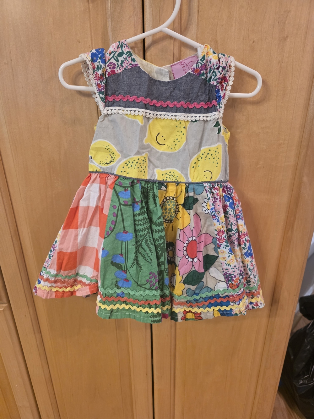 Colorful Patchwork Floral & Lemon Girls Dress - Multicolor